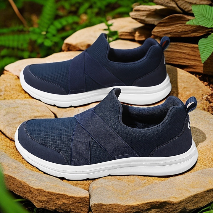 Women nan elastic Slip-On comfort sneaker with breathable knit upper, crossed stretch straps and cushioning EVA sole Mune Fashion