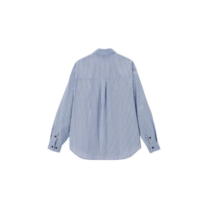 Unisex Oversized stripe shirt with diagonal striped chest pocket, Kent collar and rounded hem Mune Fashion