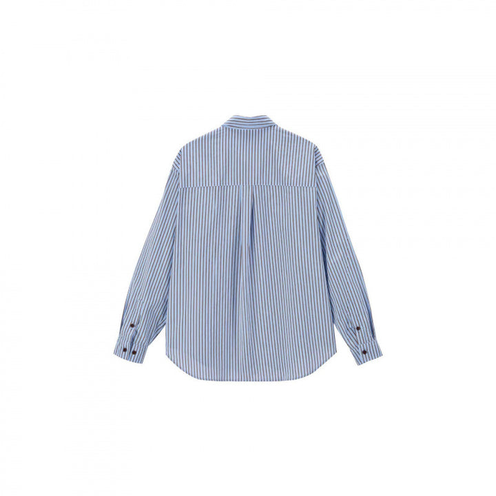 Unisex Oversized stripe shirt with diagonal striped chest pocket, Kent collar and rounded hem Mune Fashion