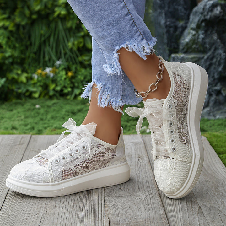 Women’s Platform Sneaker with Lace Overlay and Transparent Organza Straps Mune Fashion