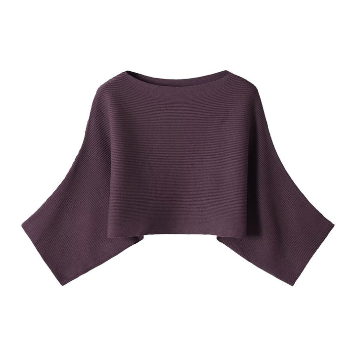 Women Ribbed Short Poncho with Boat Neck and Boxy Silhouette Mune Fashion