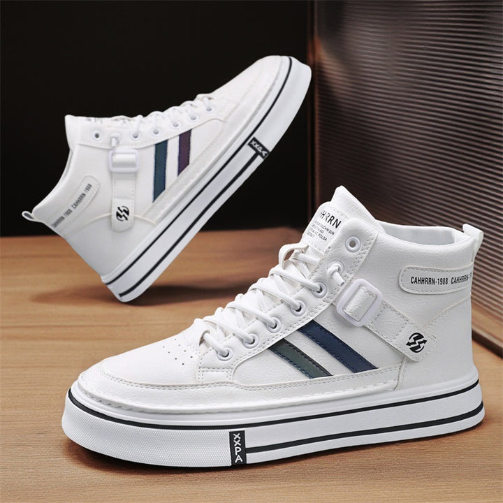 Unisex Mid-Top Street Sneaker with reinforced cup sole, decorative strap, and padded ankle collar Mune Fashion