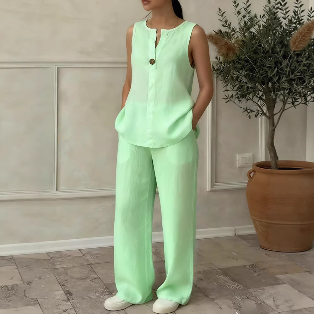 Women Linen Set with Elegant Button Detail Mune Fashion