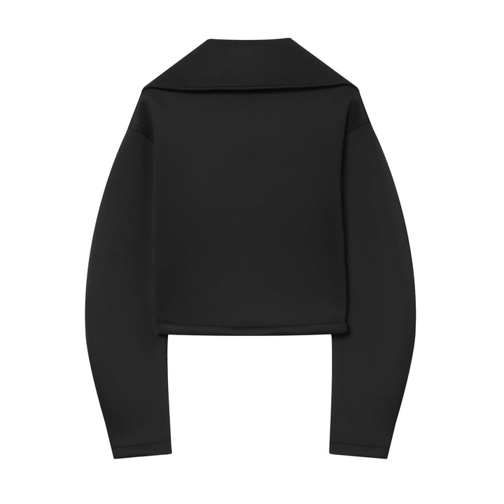 Women Cropped Boxy Jacket with Oversized Funnel Collar and Concealed Zipper Mune Fashion