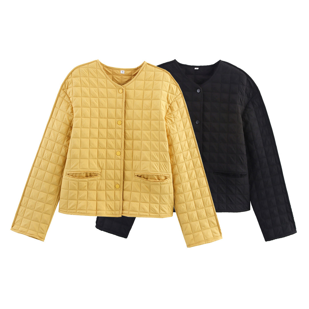 Women’s quilted jacket with round neckline, light padding and piped pockets Mune Fashion