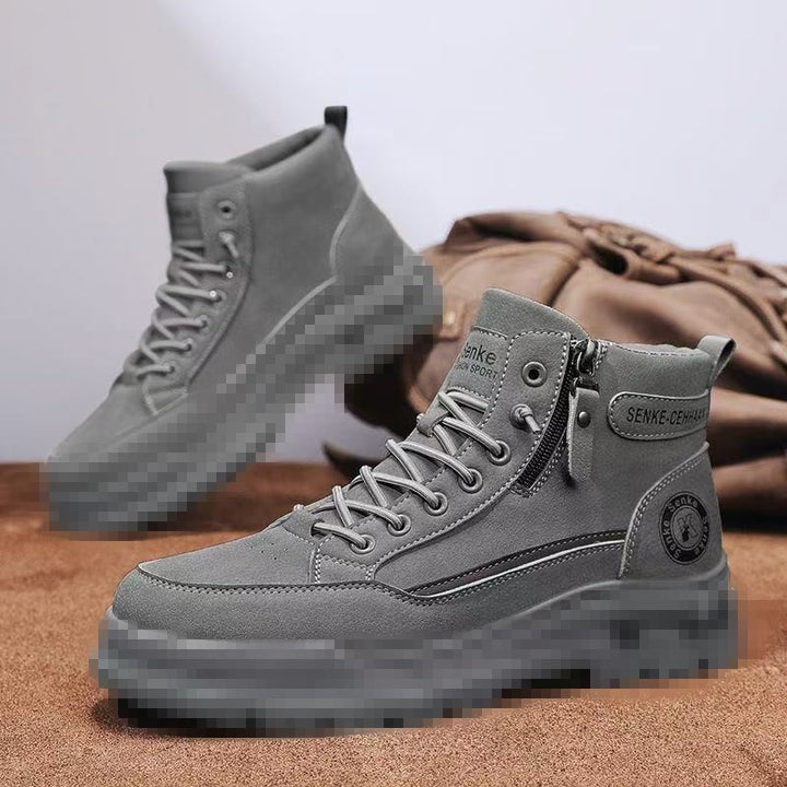 Men's ankle-high sneaker boots made of suede with zipper and patterned rubber sole Mune Fashion