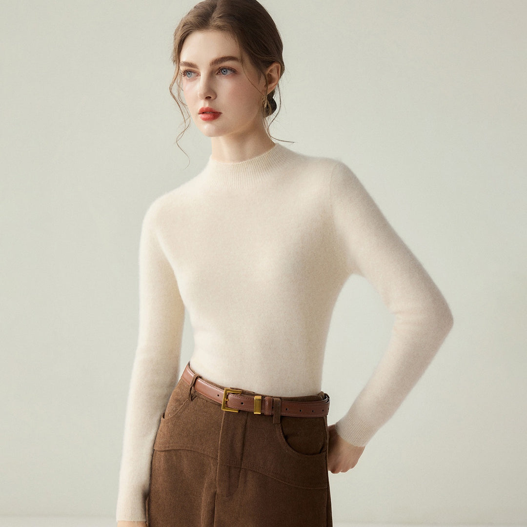 Women's Slim Mock Neck Fine Knitted Sweater with Cashmere-Like Feel Mune Fashion