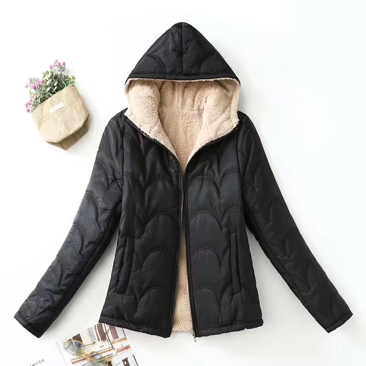 Ladies' quilted hooded jacket with teddy lining, full zipper and side pockets Mune Fashion