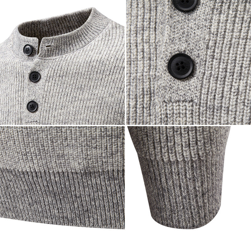 Men's fine knit henley pullover with short stand-up collar, button placket and ribbed cuffs Mune Fashion