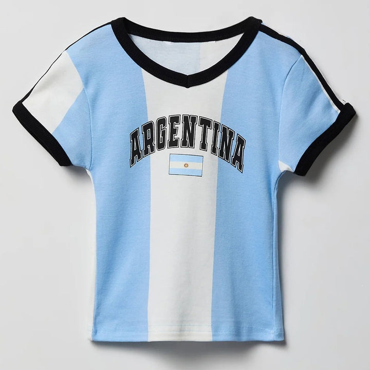 Unisex short-sleeve children's T-shirt with retro England print and contrasting round neck Mune Fashion