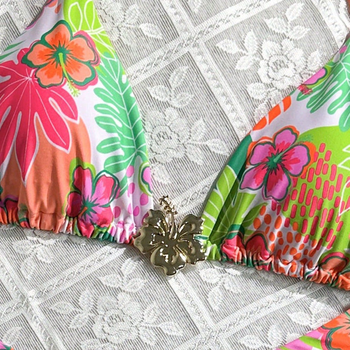 Women's Triangle Bikini with Colorful Flower Design Mune Fashion