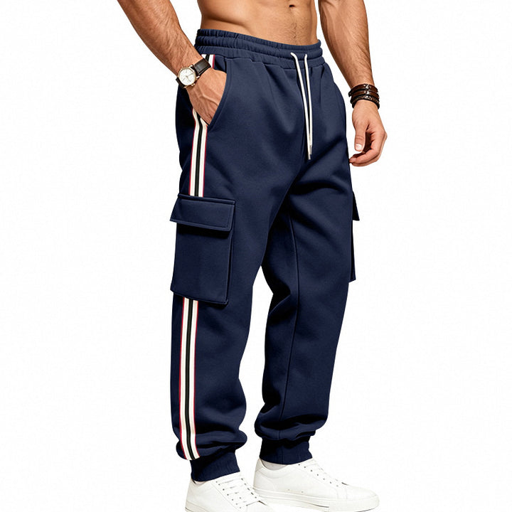 Men's cargo sweatpants made of cotton with contrasting side stripes and drawstring Mune Fashion