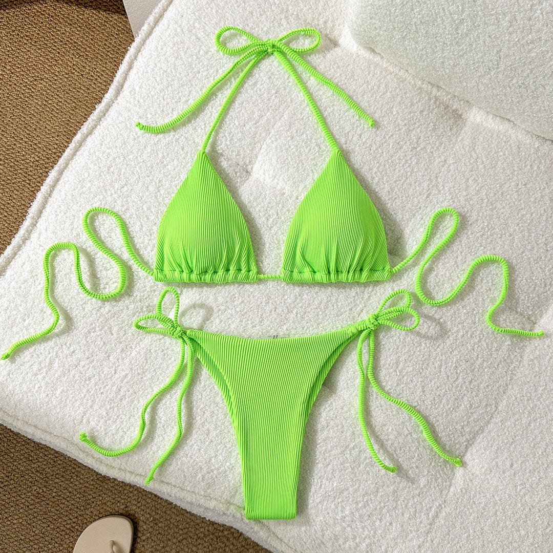 Women's triangle bikini with elastic tying bands and ribbed look Mune Fashion