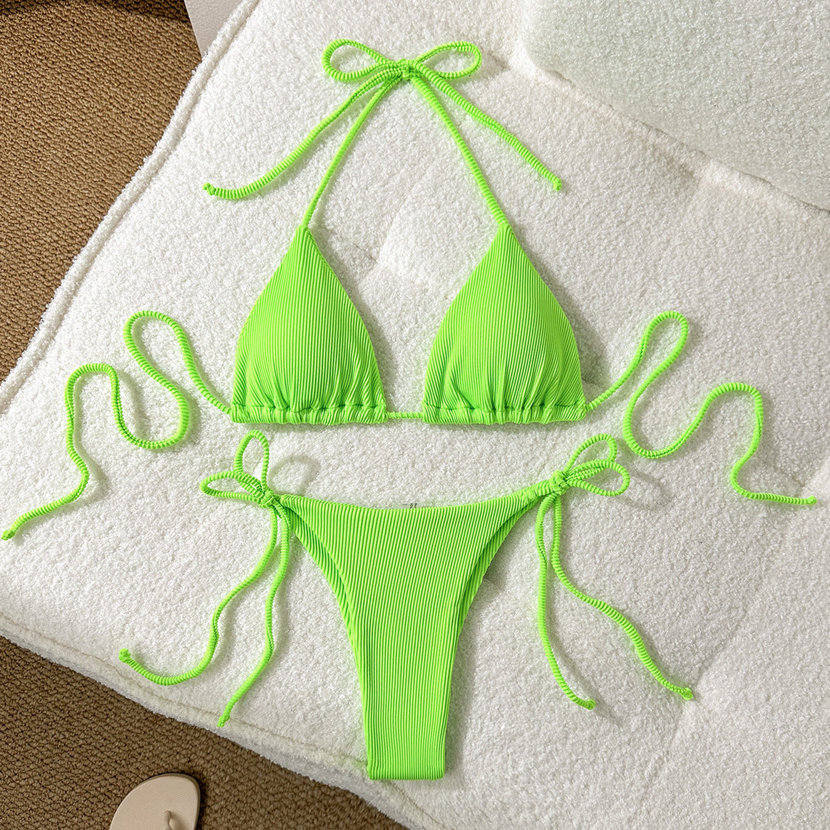 Women's triangle bikini with elastic tying bands and ribbed look Mune Fashion
