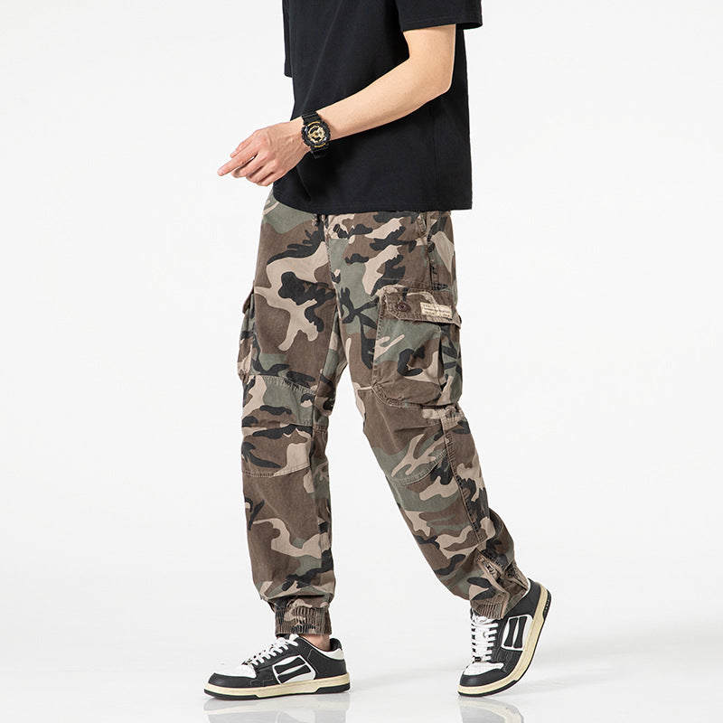 Men's Tactical Cargo Jogging Pants in Camouflage Military Look with Drawstring Waistband, Knee Panels, and Multi-Pockets Mune Fashion