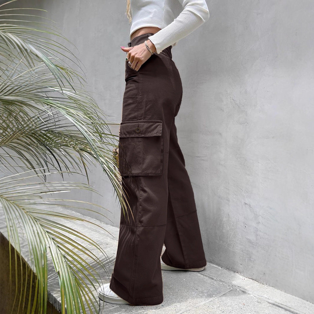 Women's High-Waist Utility Cargo Pants with Wide Leg and Knee Panels Mune Fashion
