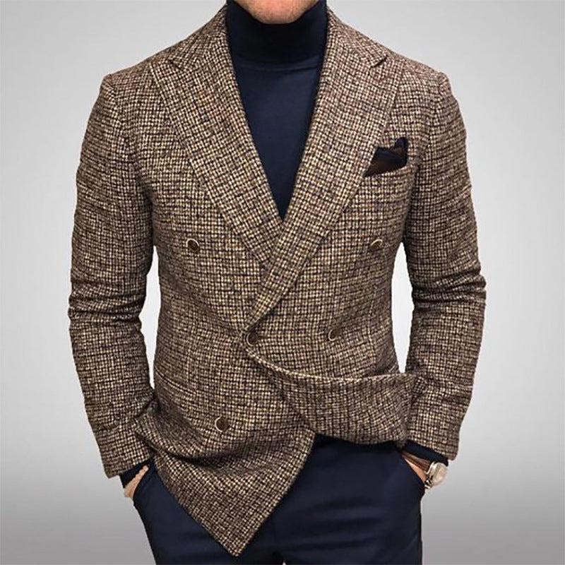 Men's Elegant Checkered Double-Breasted Blazer Mune