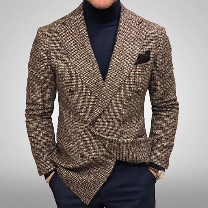 Men's Elegant Checkered Double-Breasted Blazer Mune