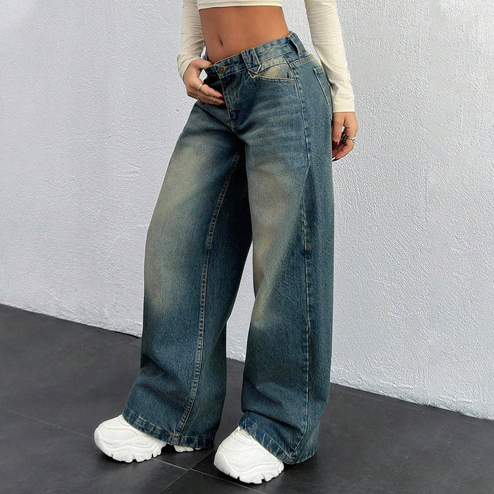 Women's Baggy Jeans with Wide Leg and Vintage Wash Mune Fashion