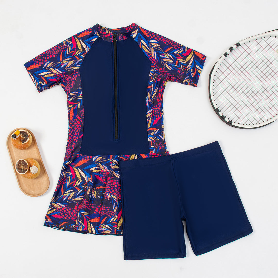 Women's sporty swimsuit one-piece with stylish skirt and zipper Mune Fashion