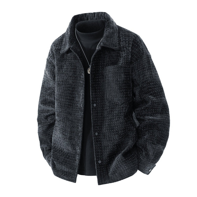 Men's nano structured overshirt jacket made of waffle knit look with snap button closure and chest pocket Mune Fashion