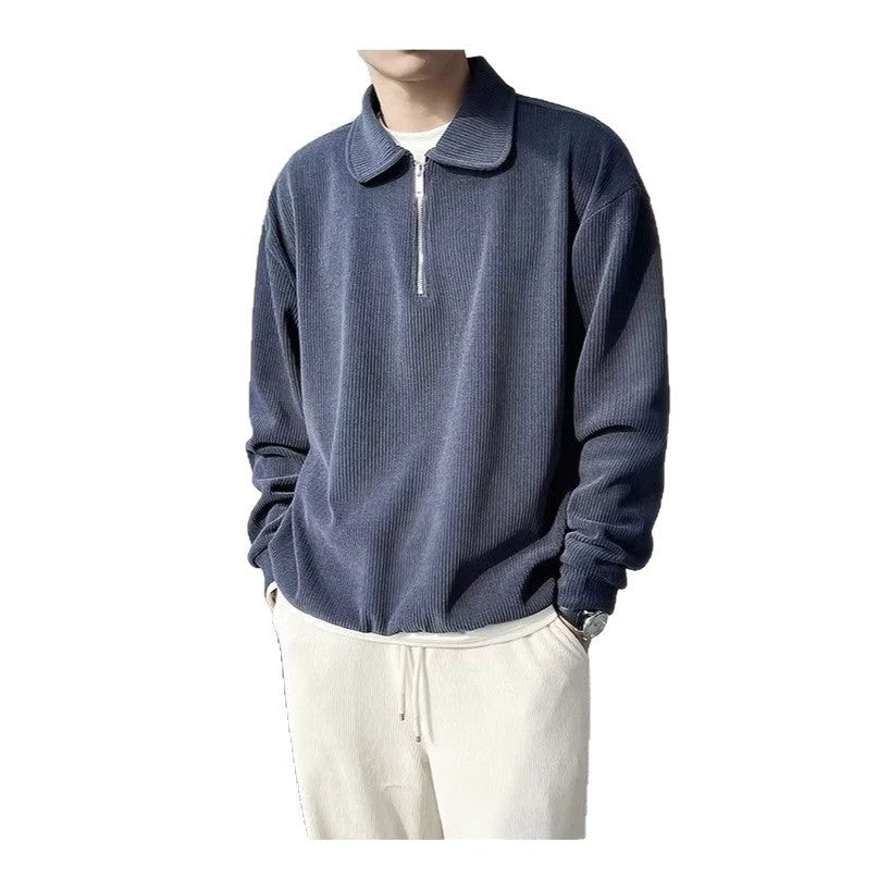 Men's Ribbed Pullover with Half-Zip and Polo Collar Mune Fashion