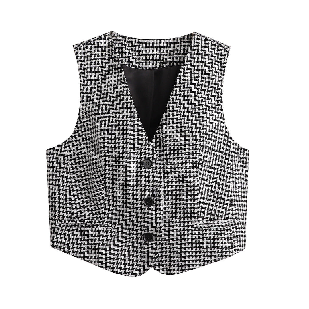 Women's tailored business vest with V-neckline and piped insert pockets Mune Fashion
