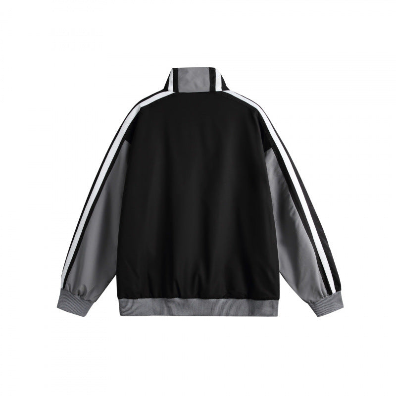Unisex Lightweight Retro Track Jacket with Stand Collar, Contrasting Stripes and Ribbed Cuffs Mune Fashion