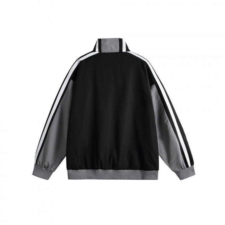 Unisex Lightweight Retro Track Jacket with Stand Collar, Contrasting Stripes and Ribbed Cuffs Mune Fashion