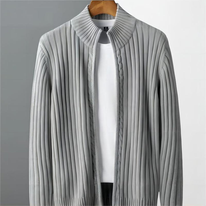 Men's ribbed structure zip jacket made of cotton blend with stand-up collar Mune Fashion