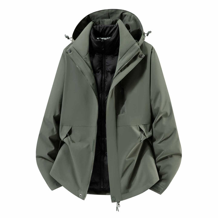 Men's Waterproof Three-Piece Winter Jacket with Removable Down Inner Jacket and Hood Mune Fashion