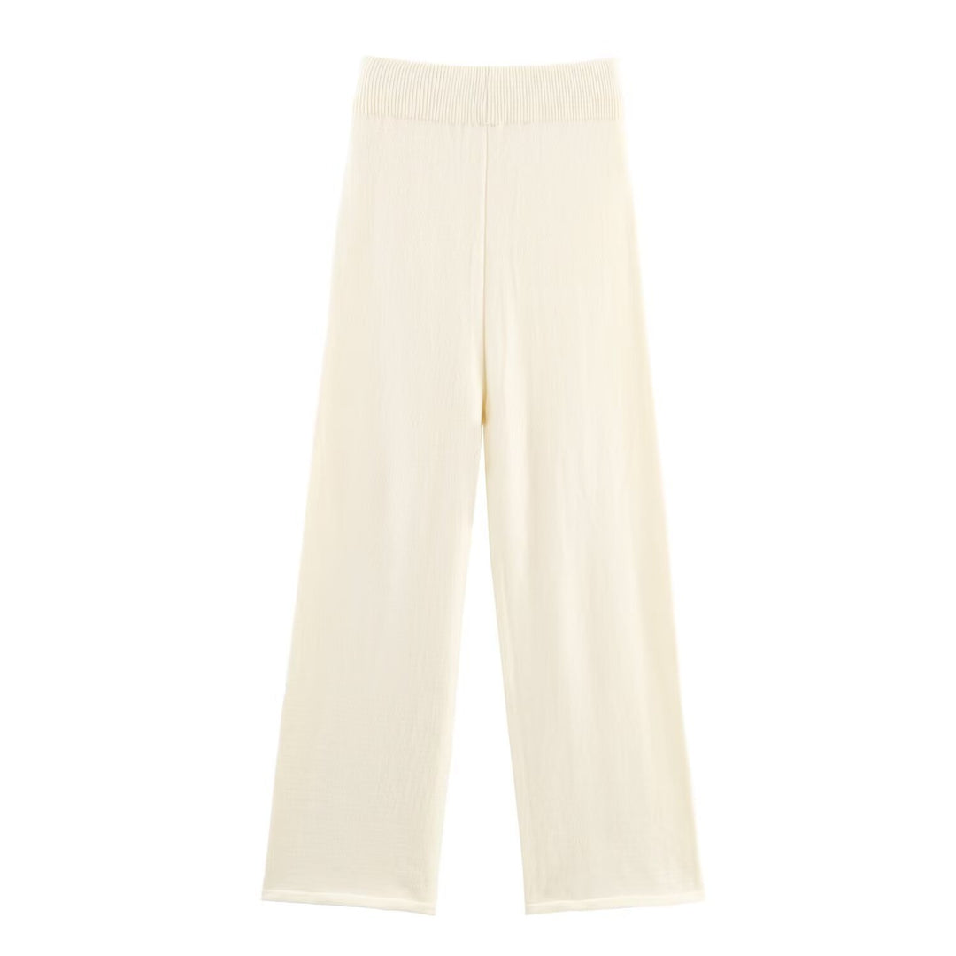 Women's Two-Piece Fine Knit Set with Shawl Collar Cardigan and High-Waist Wide Leg Pants Mune Fashion