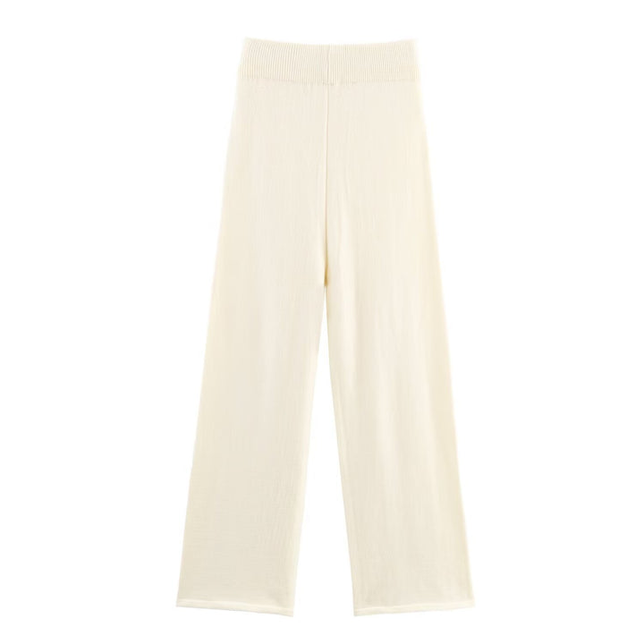 Women's Two-Piece Fine Knit Set with Shawl Collar Cardigan and High-Waist Wide Leg Pants Mune Fashion