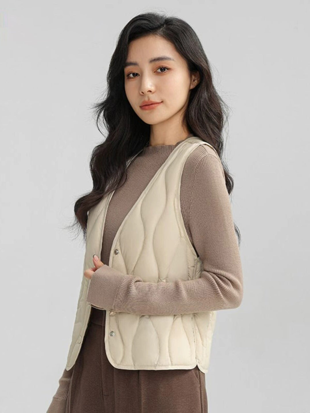Women Long Quilted Thermal Vest with Ergonomic Wave Quilting Mune Fashion
