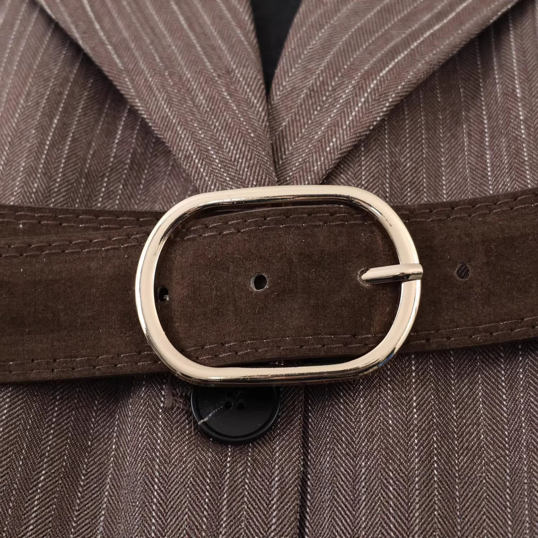 Ladies Tailored Pinstripe Blazer with Removable Belt Mune Fashion