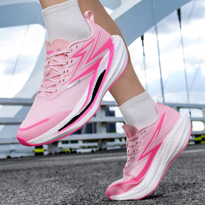 Unisex dynamic road running shoes with curved rocker midsole, reactive EVA cushioning and breathable knitted upper material Mune Fashion