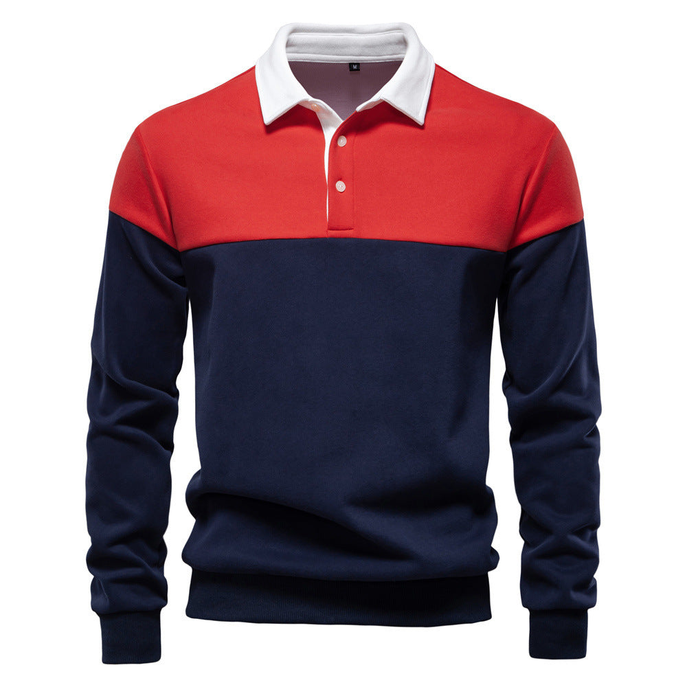 Men's sporty-elegant long-sleeve polo in rugby style with contrasting collar and wide chest panel Mune Fashion