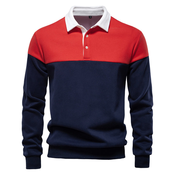 Men's sporty-elegant long-sleeve polo in rugby style with contrasting collar and wide chest panel Mune Fashion