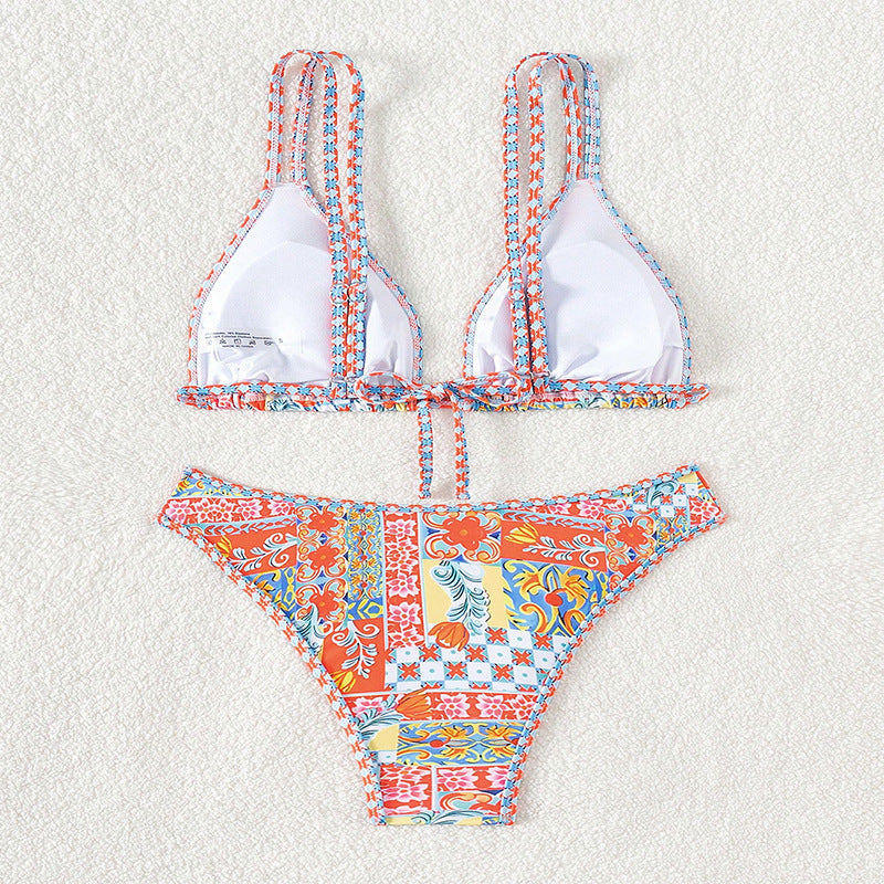 Women's triangle bikini with creative floral design and adjustable straps Mune Fashion
