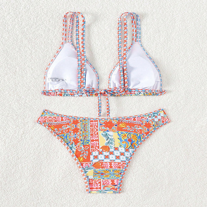 Women's triangle bikini with creative floral design and adjustable straps Mune Fashion