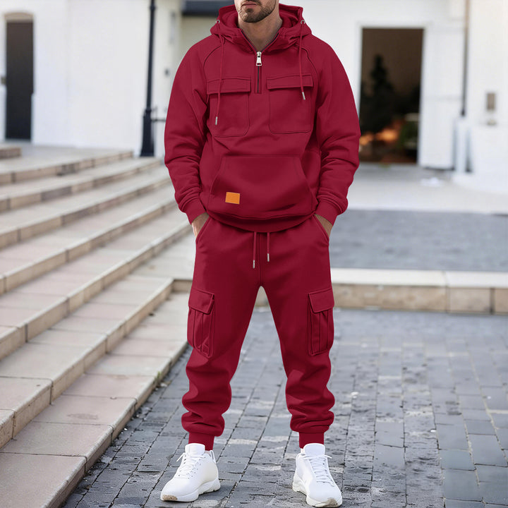 Men's oversized technical hoodie with half zip, hood, kangaroo pocket, and attached utility pockets Mune Fashion