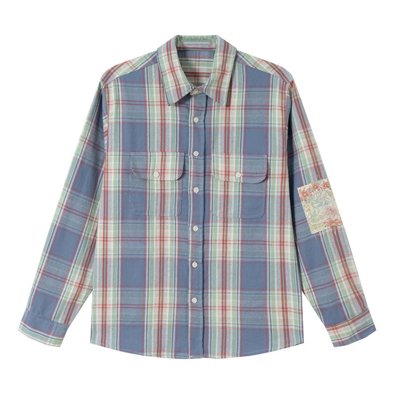 Unisex Oversized Shirt Jacket in Vintage Check with Flap Pockets and Sleeve Patch Mune Fashion