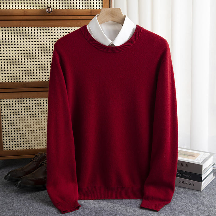 Men's Simple Round Neck Fine Knit Sweater Cashmere-like Feel with Ribbed Trims Mune Fashion