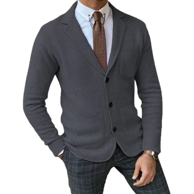 Men's elegant knitted blazer with jacket collar and patch pockets Mune Fashion