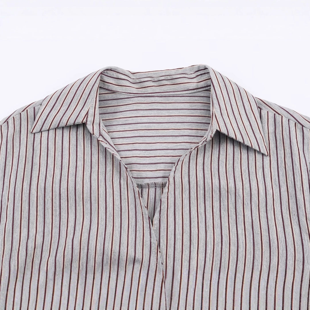 Women's Asymmetrical Wrap Blouse with Shirt Collar, Side Lacing and Long Cuff Sleeves Mune Fashion