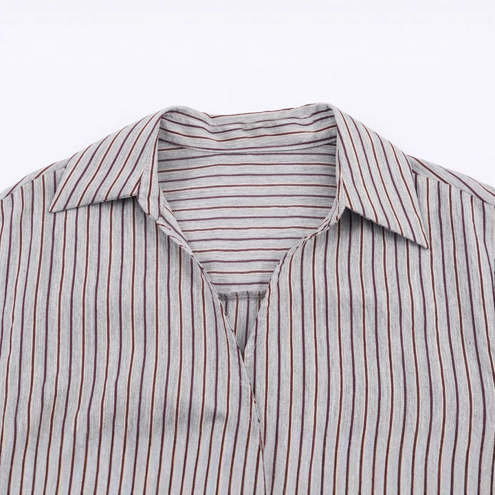 Women's Asymmetrical Wrap Blouse with Shirt Collar, Side Lacing and Long Cuff Sleeves Mune Fashion