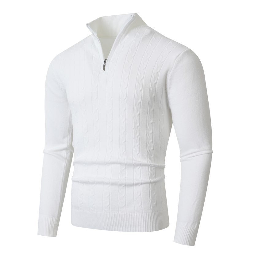 Men's ribbed half-zip sweater with cable pattern, stand-up collar and slim fit Mune Fashion