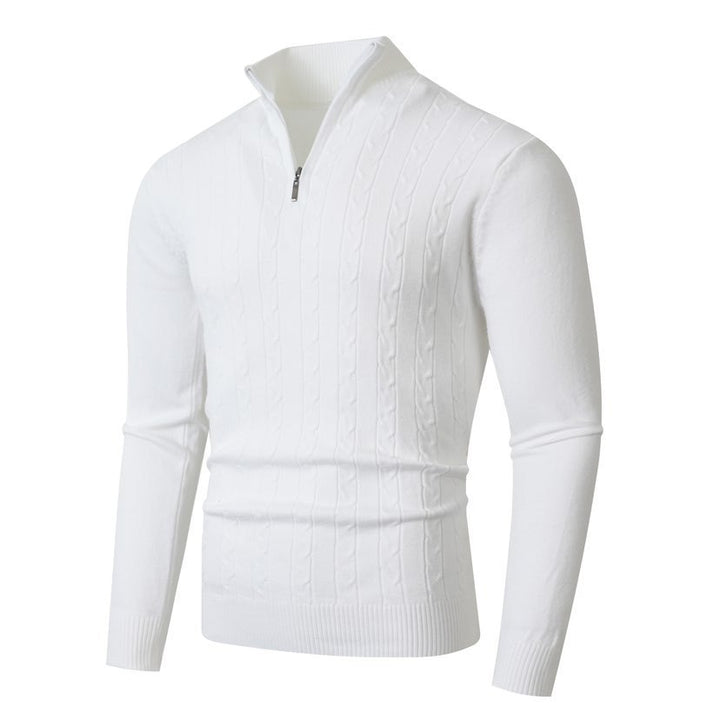 Men's ribbed half-zip sweater with cable pattern, stand-up collar and slim fit Mune Fashion