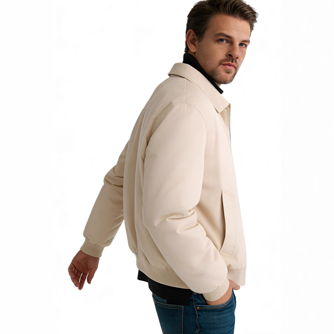 Men's short-cut minimalist bomber jacket with concealed two-way zipper and shirt collar Mune Fashion