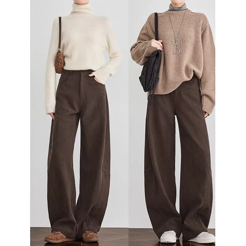 Women's wide cord trousers with high waist, pleat and palazzo cut Mune Fashion